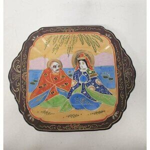 ANTIQUE Japanese Satsuma Plate Porcelain Gold Etched Hand Panted Rakan Immortals